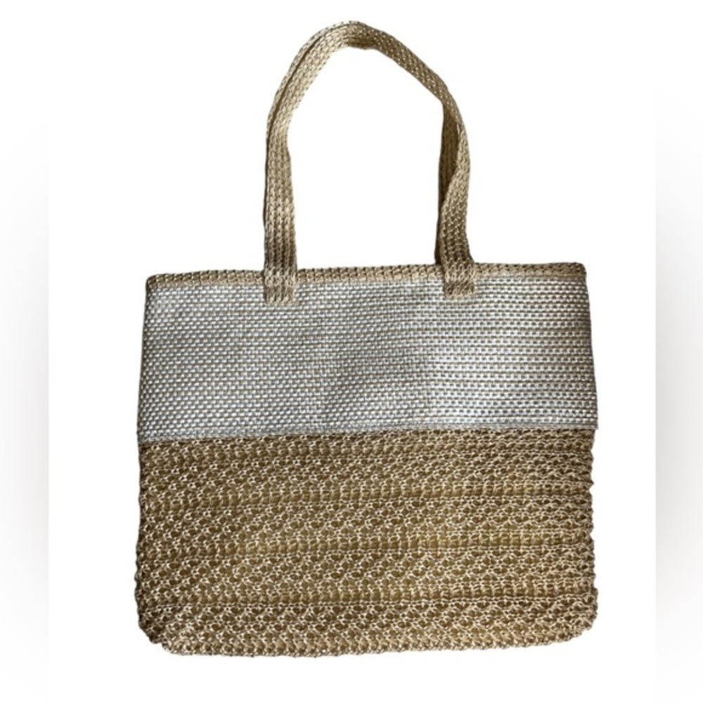 Wicker Look Lined Beach Bag‎ Tote - Picture 2 of 4